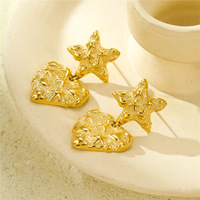 Boucles d'oreilles Novirassine de luxe en acier inoxydable plaqué or, motif cœur et étoile texturé, pour femme, usage quotidien