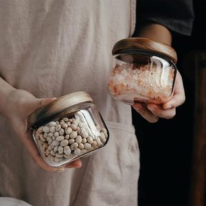 현대식 디자인 맞춤형 주방 커피 찻잎 식품 사용 용 나무 트레이가있는 유리 용기 캠핑 사양 - Product Image 5