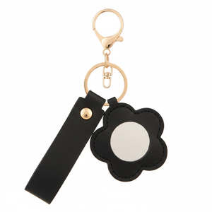 Flower-Shaped PU Leather Make-up <b>Mirror</b> with Keychain Swivel Single-Sided Travel Slim Design - Product Image 5