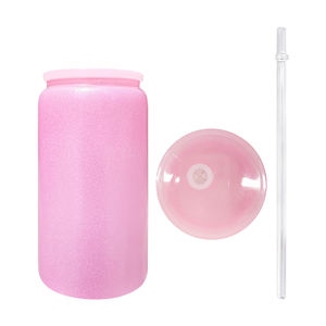 Boîte en verre brut de sublimation à revêtement en poudre de paillettes brutes de 16oz avec couvercle en plastique coloré et paille pour impression par sublimation - Product Image 4