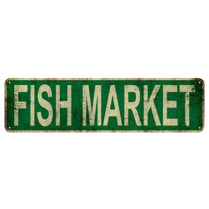 Histoires de poissons personnalisées racontées ici, enseigne en métal véritable, décorations de salle à manger, décoration de rue, art mural 16x4 pouces - Product Image 3