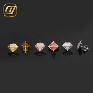 Boucles d'oreilles clous en argent sterling S925 avec moissanite VVS, cube géométrique 3D entièrement pavé de diamants, style hip-hop pour hommes - Product Image 2