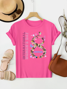 T-shirt casual da donna girocollo a maniche corte con stampa grafica in tessuto jersey vestibilità regolare per tutte le stagioni - Giornata Internazionale della Donna - Product Image 2