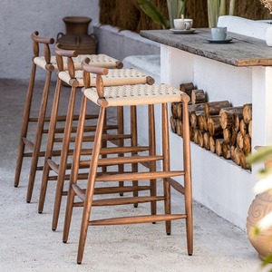 Taburete de <span class=keywords><strong>Bar</strong></span> de Madera de Teca de Lujo, Silla de Barra Moderna para Exteriores con Mimbre de PE, Silla Alta Minimalista para Jardín, para <span class=keywords><strong>Bar</strong></span> de Villa Australiana - Product Image 2