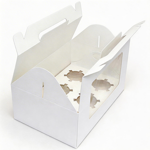 Food Grade <b>Foldable</b> Carry Pastry <b>Box</b> with Clear View Window and Handle Custom Color Logo Custom Slot Quantity Bulk Supply - Product Image 1