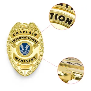 Badge de détective de sécurité personnalisé en métal gaufré émail 3d plaqué or avec votre propre design