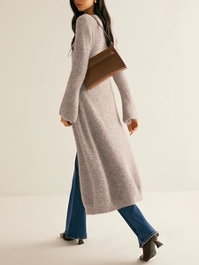 Pull tricoté chaud d'hiver pour femme, col en V, boutonné sur le devant, manches longues évasées, style chemisier enveloppant/décontracté - Couleur unie, anti-plis, décontracté - Product Image 2