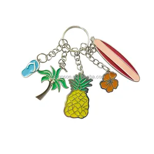 Promotionele Groene Emaille Kokospalm Strand Hawaii Souvenirs Sleutelhanger Bedels Custom Metalen Sleutelhanger Palmboom Sleutelhanger