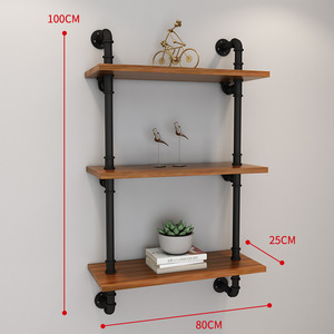 Wall Mounted Pipe <b>Shelf</b> 3 Tier 80x25x100cm Wrought Iron Storage <b>Rack</b> For Living Room - Product Image 3