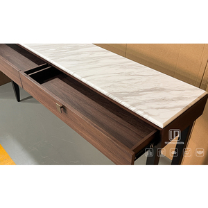 Mesa Consola Rectangular de Mármol Blanco de Alta Calidad con Marco Marrón para Restaurante o Sala de Estar 01 Mesa Consola con Tapa de Mármol 01 - Product Image 4