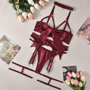 Ensemble de lingerie coquine à nœud papillon, crochetée, respirante, ouverte à l'anus, en soie, sous-vêtements sissy bilizna, non censuré, sensuel, intime, jarretière - Product Image 5