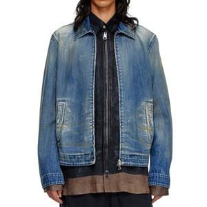 เสื้อโค้ทสั้นวินเทจสำหรับผู้ชาย ผ้าฝ้าย 100% ล้างสีแบบ Dirty Washed ปกคอพับ เสื้อแจ็คเก็ตยีนส์สีน้ำเงินสำหรับผู้ชาย - Product Image 2