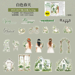 20 cái/gói gói Sticker thú cưng bên ngoài cửa sổ sill cô gái loạt cô gái ánh sáng trang trí Retro - Product Image 6