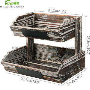Étagères en bois massif rustiques à un seul côté, étagère de supermarché à 2 niveaux, présentoir de fruits et légumes, léger, autoportant, rapide - Product Image 6