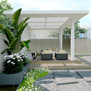 Pergola de jardin moderne en aluminium imperméable avec toit à lames motorisées, éclairage LED, gazebo extérieur pour patio, terrasse, piscine - Product Image 3
