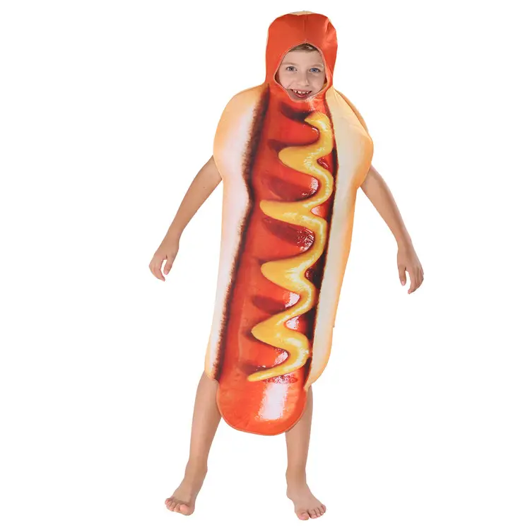 Trẻ Em Vui 3D In Thực Phẩm Xúc Xích Hot Dog Trẻ Em Trang Phục Halloween Lễ Hội Thực Phẩm Trang Phục