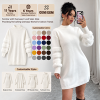 Robe pull mini en maille douce pour femme, col montant, manches longues, bordure en fausse fourrure, coupe ample, élégante, personnalisable OEM ODM, vente en gros, directement de l'usine