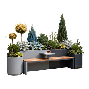 Fioriera da Esterno in Acciaio Inox con Panchina, Vaso Moderno e Semplice da Terra per Cortile e Villa - Product Image 5