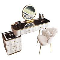 Table de toilette moderne de luxe en marbre avec miroir à LED et tiroir - pour chambre à coucher, hôtel ou salle à manger, en bois