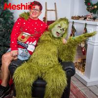 Disfraz de Monstruo Peludo Verde Navideño Ecológico Unisex para Niños de Meshin, Traje de Lana con Mangas Cortas de Terciopelo para Jugar