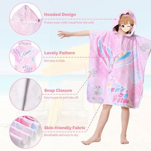 Toalla de playa con capucha tipo poncho para niños, de microfibra suave, con estampado de dibujos animados, de alta calidad premium, personalizable de fábrica. - Product Image 2