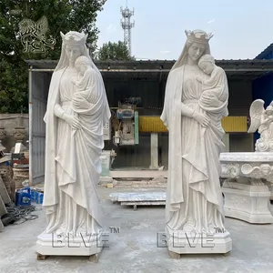 Stone Sculpture BLVE Outdoor Stone Carving Religious Life Size White Virgin Mary Statue Mother Mary And Jesus Marble Sculpture For Church