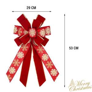 Hying Classic <b>Christmas</b> Bow <b>Tree</b> Shape Polyester Green Red Front Door <b>Wall</b> Decor with Merry <b>Christmas</b> Words 20.87x11.42 Inches - Product Image 4