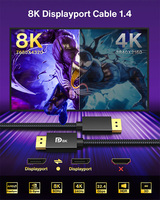 Câble DP vers DP 8K pour 1.4, 32,4 Gbps, ultra haute vitesse, plaqué or 24K, avec gaine en PVC, pour moniteur de jeu PC
