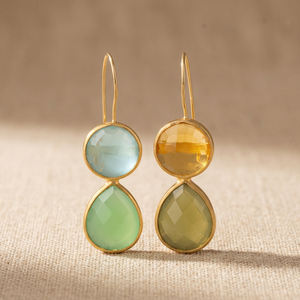 Boucles d'oreilles pendantes en laiton plaqué or faites à la main avec pierres précieuses, forme goutte d'eau, style bohème - Product Image 2