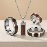 Ensemble de bijoux pour homme en acier chirurgical personnalisé et bois naturel, comprenant une alliance, un collier et un pendentif, avec placage PVD, fabricant de bijoux