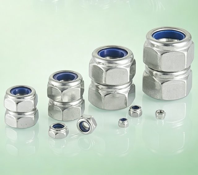 DIN985 Hex Nylon Lock Nuts, 304 Stainless Steel Nyloc Self Locking Nut, Metric Anti-Vibration Fastener with Custom Service
