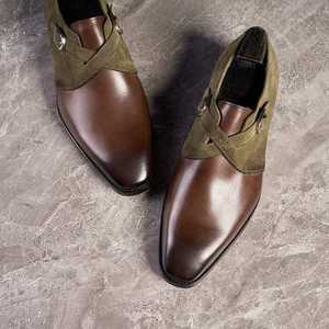 Chaussures habillées carrées pour hommes, à lacets, avec fermoirs, antidérapantes et légères, à semelle en caoutchouc - Product Image 1