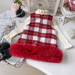 Robes d'hiver pour bébés, jupes-vestes pour bébés filles, <span class=keywords><strong>crochet</strong></span> en maille, volants <span class=keywords><strong>sans</strong></span> manches, brossées, épaisses, à carreaux, style princesse - Product Image 3