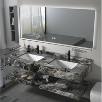 Meuble de salle de bain double vasque en pierre frittée gris Centurymosaic, meuble-lavabo en dalle de roche pour projets résidentiels et commerciaux