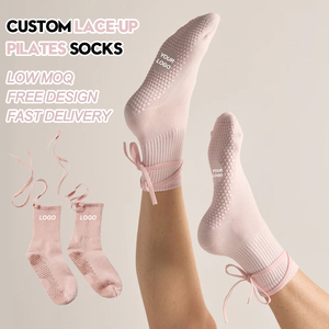Xu hướng sản phẩm 2025 New arrivals Hồng Ribbon mắt cá chân ren Tie up Pilates vớ tùy chỉnh Yoga Pilates vớ laceup Grip vớ yoga - Product Image 1