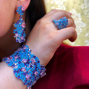 H143A العلامة التجارية الشهيرة 4 من الزيركونيا الخضراء مجموعة مجوهرات أفريقيا الفاخرة للنساء حفل الزفاف الزركون الكريستال دبي مجموعة مجوهرات الزفاف هدية - Product Image 1