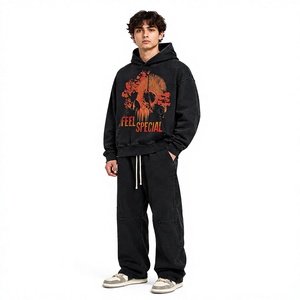 Sweat à capuche unisexe noir à motif abstrait, coupe oversize, style streetwear, avec poche kangourou, fournisseur en gros de marques privées - Product Image 1