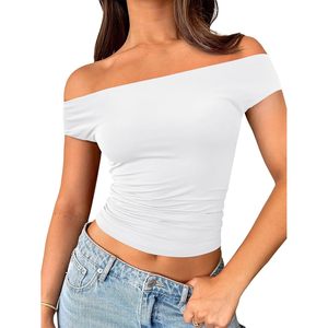 Top Corto con Hombros Descubiertos para Mujer, Blusa Elástica de Punto de Poliéster y Spandex, Atuendo de Fiesta, Estilo Y2K de Verano - Product Image 1