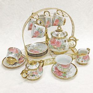 ชุดน้ำชาลายดอกไม้สไตล์ยุโรปโบราณ 15 ชิ้น พร้อมกาน้ำชา ถ้วยชา จานรอง ถ้วยกาแฟ พร้อมเหยือกน้ำตาลและนม - Product Image 4