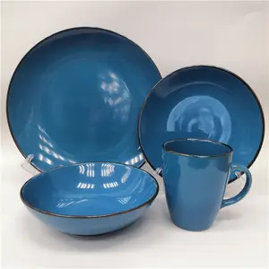 Vendita calda Per La Casa In Ceramica In Gres smaltato di colore Set di Stoviglie di Porcellana 16pcs Oem Su Misura Commercio All'ingrosso A Buon Mercato di Massa di Stoviglie