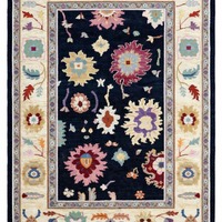 Tapis en laine Oushak fait main, tissé à la main, motif floral vintage pour salon et salle à manger