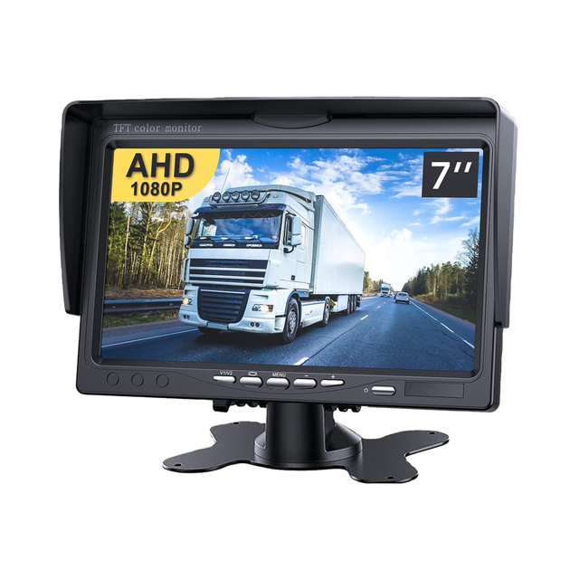 7 Inch IPS Screen 1024*600 HD AHD Car Rear View Monitor with Remote 2ch Av in / 4pin Video in 12-24v for Truck Bus Rv Caravan