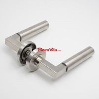 Poignée de porte intérieure en acier inoxydable 304, finition satinée, design moderne et luxueux, solide, en forme de L, pour porte en bois, utilisation hôtelière