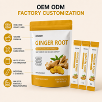 Sachets de gingembre en poudre pour le bien-être quotidien des adultes, marque privée, 150g, portion individuelle, facile à mélanger, certifié HALAL, énergétique, botanique