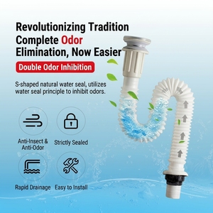 <span class=keywords><strong>Manguera</strong></span> de Desagüe para Lavabo de Baño, Flexible, Expandible, de ABS Gris Blanco Moderno, con Conexión Roscada Cromada, Directo de Fábrica - Product Image 4
