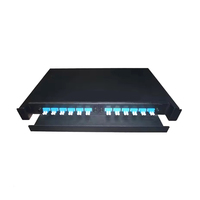 Panneau de brassage fibre optique FTTH 1U 24 ports à tiroir coulissant monté en rack avec adaptateurs SC/LC/FC/ST, plateaux de raccordement en acier laminé à froid