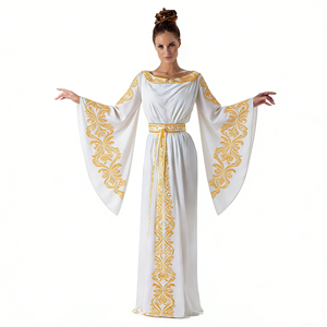 Vestido Túnica Griega <span class=keywords><strong>Romana</strong></span> Antigua para <span class=keywords><strong>Mujer</strong></span>, Estilo Costas Orientales, de Poliéster con Bordado Dorado y Mangas Campana, Vestido Largo para Representaciones Escénicas - Product Image 6