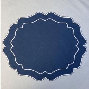 Custom Embroidered LOGO 100% French <b>Table</b> <b>Linen</b> Napkins for Wedding Scalloped Edge Cotton <b>Linen</b> Placemat for Hotel Wholesale - Product Image 2