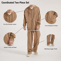 Ensemble sweat à capuche zippé pour homme 380GSM en coton beige, pantalon coupe droite oversize, logo personnalisé, streetwear décontracté deux pièces