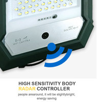 Projecteur solaire à détecteur de mouvement 1160LM 28W, panneau mono, batterie 24AH, étanche IP66, éclairage de sécurité extérieur avec radar + cellule photoélectrique